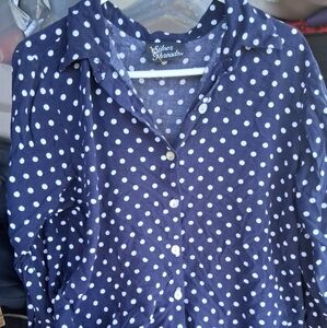 Silver Threads Navy Polka Dot Blouse